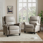 Pushback Recliner Chairs Set of 2, Faux Leather Wingback Recliner Chair, Upholstered Armchair Push Back Recliner with Wood Legs, Rivet Trim Single Sofa Accent Chair for Living Room, Bedroom, Gray