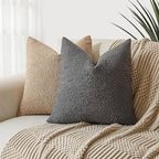 Foindtower Set of 2, Decorative Textured Boucle Throw Pillow Covers Accent Solid Pillow Cases Neutral Soft Cozy Couch Cushion Case for Chair Sofa Bedroom Living Room Home Decor 24 x 24 Inch Dark Grey