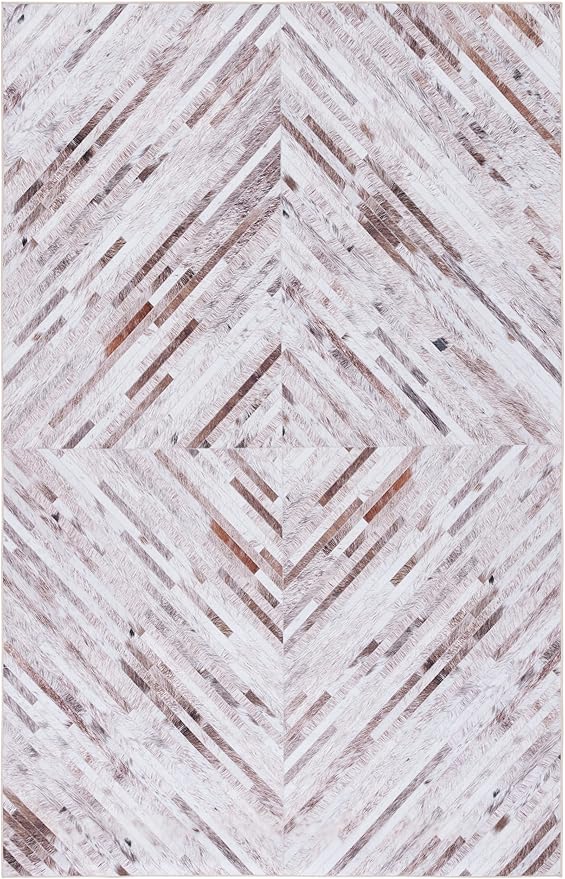 SAFAVIEH Washable Rug Faux Hide Collection - 3' x 5', Beige & Brown, Slip Resistant, Western Rustic Decor, Printed Pattern, Ideal for Living Room, Kitchen, Foyer, Bedroom (FAH526A)