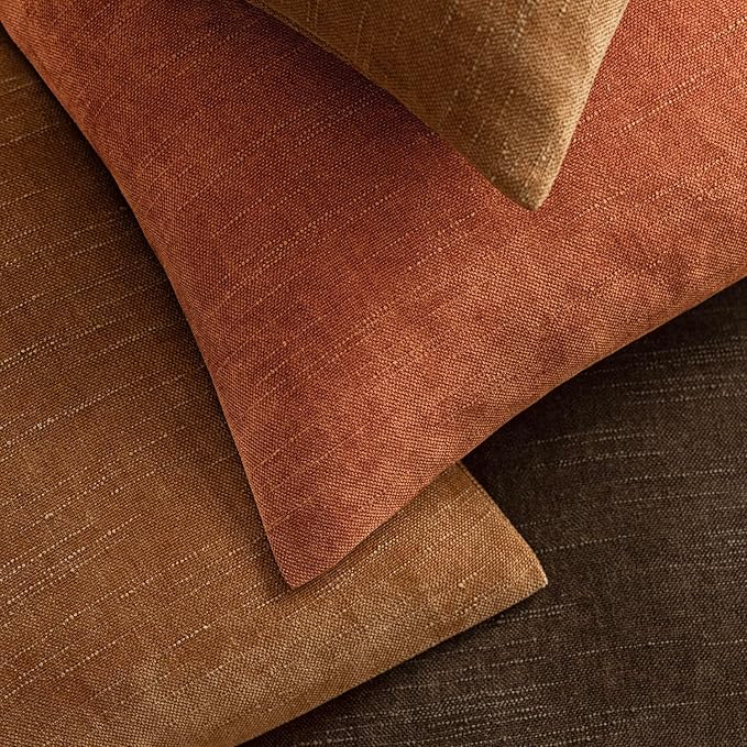 Foindtower Pack of 2 Soft Textured Chenille Throw Decorative Pillow Covers Square Accent Solid Cushion Cover Cozy Neutral Farmhouse Pillow Case for Couch Sofa Bedroom Living Room 20x20 Inch,Orange