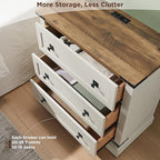 T4TREAM Farmhouse 3 Drawers Dresser for Bedroom, Rustic Wood Wide Dresser TV Stand for Living Room, Hallway, Antique White