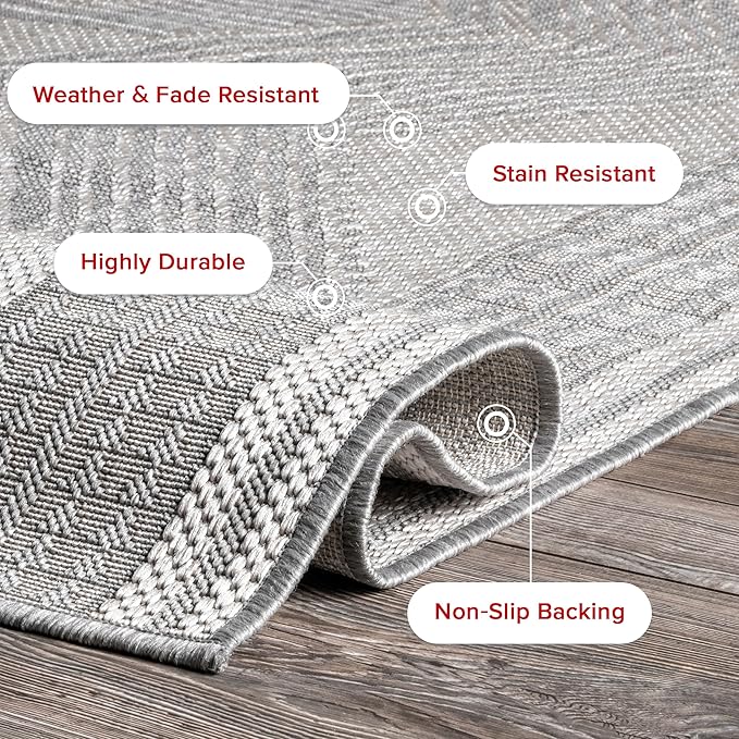 nuLOOM 4' x 5' Outdoor Tribal Geometric Area Rug, Stain Resistant, Weather Resistant, High Traffic, Patio, Balcony, Outside, Ranya Light Grey