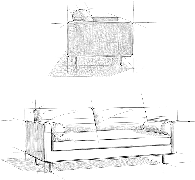 SIMPLIHOME Morrison 89-inch Wide Sofa in Caramel Brown Top Grain Genuine Leather, Mid-Century Modern Design Couch for Living Room, Single Bench Cushion, 2 Back Cushions, 2 Bolster Pillows