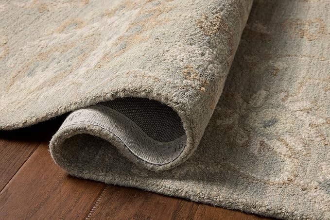 Loloi Chris Loves Julia Dorothea Collection DRT-01 Stone/Multi 9'-3" x 13' Area Rug Wool Neutral Floral Living Room Bedroom Carpet