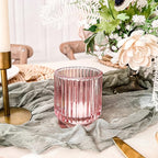 Blush Pink Vintage Ribbed Glass Tealight Votive Candle Holders by Kate Aspen (Set of 6), Pink Decor, Boho Decor, Shelf Decoration, Rose Gold Look | Perfect Hostess Gift (Pack of 6)