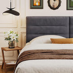 King Size Velvet Headboard Foldable Panels Backboard, Upholstered California King Head Board for Bedroom Adjustable Height from 42" to 56"-Grey