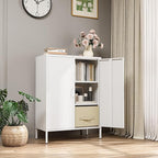Metal Locker Cabinet with 2 Doors, White Metal Accent Cabinets for Home Office, 40" Counter Height Storage Lockers Sideboard for Home Office Kitchen Living Room Hallway Entryway