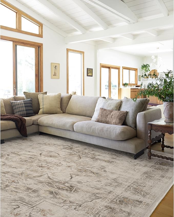RUGGABLE Washable Vintage Area Rug – Sarrah Hazel 10x14, Stain-Resistant, Non-Slip – Large Machine Washable Rugs for Living Room, Bedroom, Hallway, Entryway & Office–with Cushioned Pad