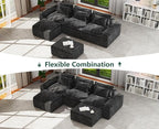 Hobestluk 120" Cloud Modular Sectional Couch 3-Seater Sofa with Ottomans U Shaped Couch Deep Seat Sofa with Removable Cover Large Sofa for Living Room (Dark Grey, 3-Seater Sofa with Two Ottomans)