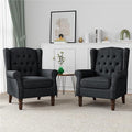 High Back Accent Chairs Set of 2, High Wingback Chair for Living Room, Button-Tufted Upholstered Fabric Armchair with Solid Wood Legs, Comfy Single Sofa Reading Chair for Bedroom, Dark Navy