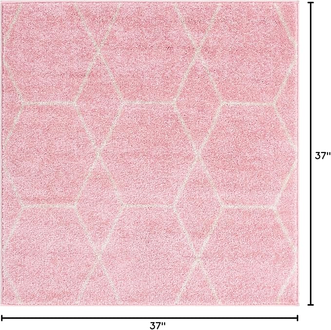 Unique Loom Trellis Frieze Collection Area Rug - Geometric (3' Square, Light Pink/ Ivory)