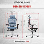 Ergohuman Eurotech ME7ERG GEN2 High Back Mesh Office Chair with Tilt Tension Control, Tilt Lock, Back Angle, Back Height, Synchro Tilt, Seat Height, Seat Depth, and Arm Height Adjustments, Blue