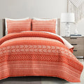Lush Decor Hygge Geo Pattern Striped 3 Piece Quilt Bedding Set, Full/Queen, Burnt Orange