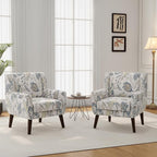 Accent Chair, Modern Linen Blend Arm Chair for Living Room, Bedroom, Comfy High-Resilient Sponge Reading Chair for Small Spaces (Pattern Leaf, Set of 2)