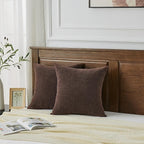 GAWAMAY Decorative Chenille Throw Pillow Covers 24x24 Inch Pack of 2, Soft Square Couch Pillow Cover for Sofa Cushion Living Room Bedroom Solid Dyed Pillowcases Coffee 60x60cm (ONLY Covers)