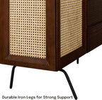 NTC MOSSIC Large Sideboard with 2 Doors and 3 Drawers, Buffet Cabinet with Natural Rattan and Metal Legs, Modern Storage Cabinet for Living Room, and Hallway, Effortless Assembly - Dark Walnut