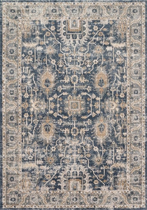 Loloi Teagan Collection TEA-03 Denim/Pebble 6'-7" x 9'-2" Area Rug, Large, Soft Neutral Rug, High-Traffic for Living Room, Bedroom, Home Office, Dining Area