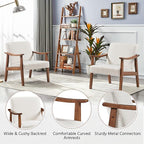 Yaheetech Fabric Accent Chair, Mid-Century Modern Armchair with Solid Wood Legs, Reading Leisure Chair with High Back for Living Room Bedroom Waiting Room, Set of 2, Ivory