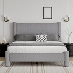 Queen Size Bed Frame, Boucle Upholstered Platform Bed with Headboard and Footboard, Soft Rounded Corners, No Box Spring Required, Easy Assembly, Light Grey