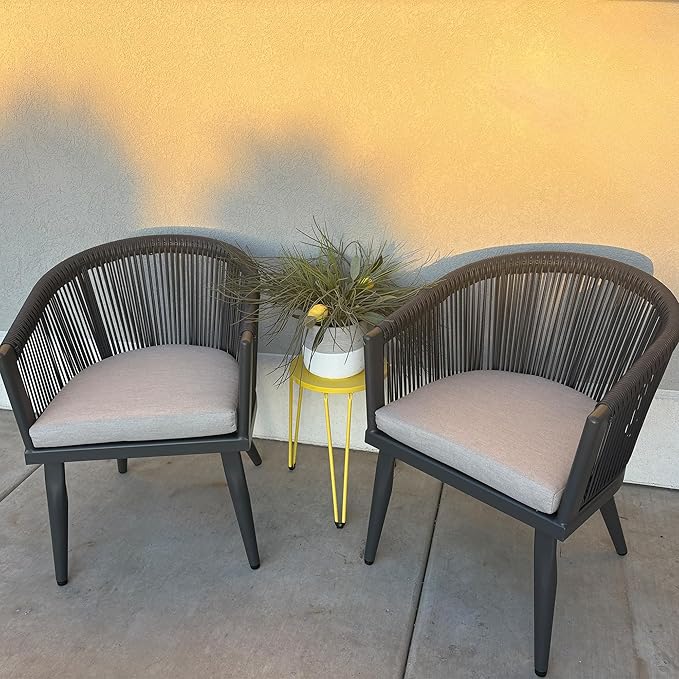 PURPLE LEAF Outdoor Dining Set for 4 All-Weather 5 Pieces Patio Aluminium Dining Table and Rope Weave Chairs Included Cushions for Backyard Deck Indoor Decor Kitchen Patio Furniture Set Gray and Navy