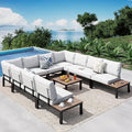 PHI VILLA 9 Pieces Outdoor Patio Furniture Set,Metal Frame Modern Outdoor Sectional Sofa Set,10 Seats Patio Conversation Sets with Coffee Table&Thickened Cushion,for Poolside and Backyard,Light Grey