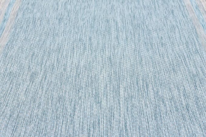 Unique Loom Outdoor Border Collection Area Rug - Soft Border (6' 1" x 9' Rectangle, Aquamarine/ Ivory)