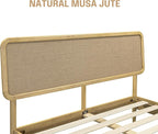 NTC Lupin Wooden Bed Frame with Headboard, Solid Oak and Rubber Wood Foundation with Silent Slats and Wood Central Supports, 1000 Lb Capacity, Queen - Sand