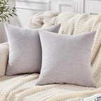 GAWAMAY Decorative Square Throw Pillow Covers 22"x22" Inch Set of 2, Super Soft Chenille Pillows Farmhouse Fall Pillowcase for Living Room Bedroom Sofa Couch Cushion Cover Light Grey 55x55cm