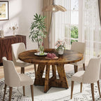 Tribesigns Farmhouse Dining Table, 47 Inch Round Dinner Table for 4, Rustic Round Dining Room Table for Home Dining Room Living Room (Dark Brown)