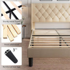 iPormis King Size Platform Bed Frame with Button Tufted Headboard, Upholstered Bed Frame with Solid Wooden Slats, 8" Underbed Space, No Box Spring Needed, Noise Free, Easy Assembly, Beige