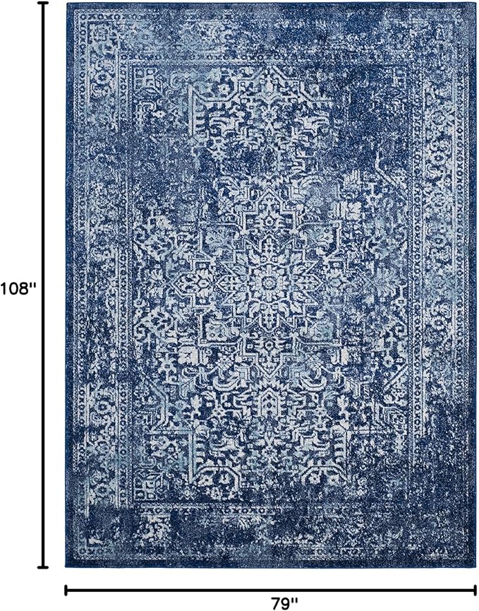 SAFAVIEH Evoke Collection Area Rug - 6'7" x 9', Navy & Ivory, Distressed Design, Non-Shedding & Easy to Clean, Ideal for Living Room, Bedroom, Dining Space (EVK256A)