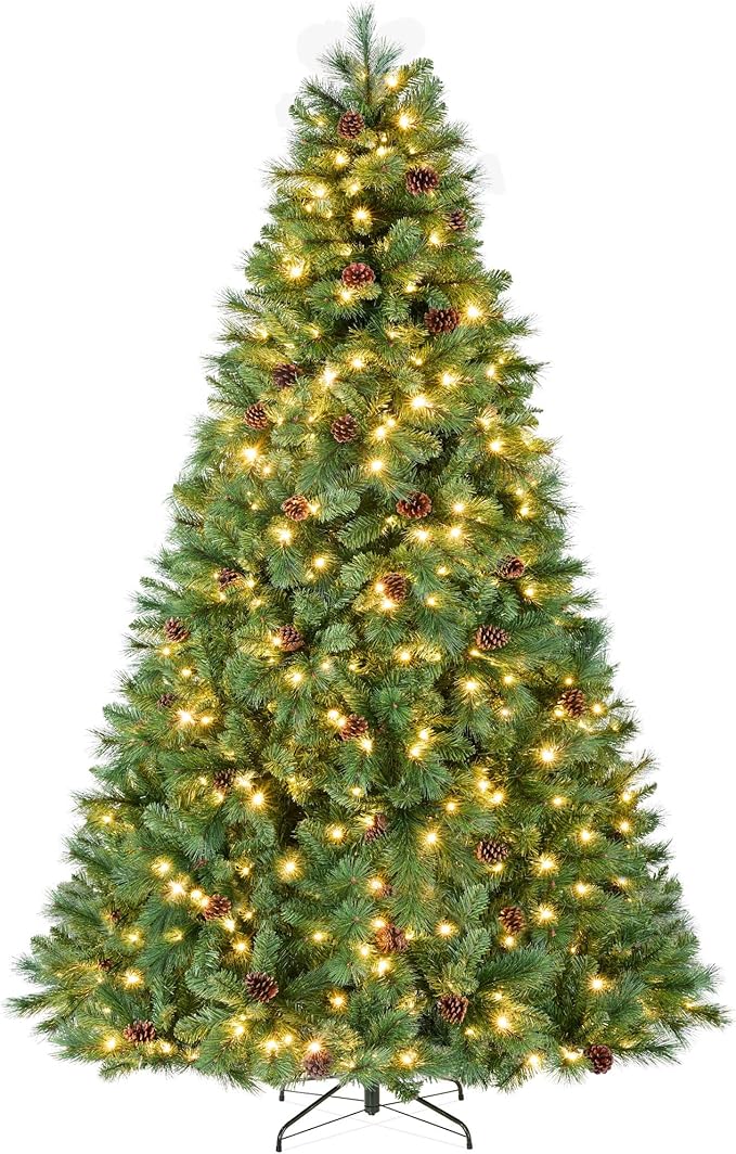 Best Choice Products 7.5ft Pre-Lit Scotch Pine Christmas Tree, Premium Pre-Decorated Artificial Holiday Decor w/ 1,320 Branch Tips, 2-in-1 White and Multicolor LED Lights, Cordless Setup