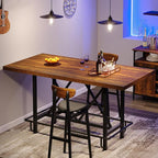 Tribesigns Bar Table, Industrial Counter Height Pub Table with Metal Footrest, 63-Inch Rectangle Wood Kitchen Dining Table with Sturdy Metal Frame for Dining Room, Home Bar (Brown)