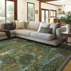 RUGGABLE x Morris & Co Washable Area Rug – Owl & Willow Green 8x10, Stain-Resistant, Non-Slip – Large Machine Washable Rugs for Living Room, Bedroom, Hallway, Entryway & Office–with Cushioned Pad