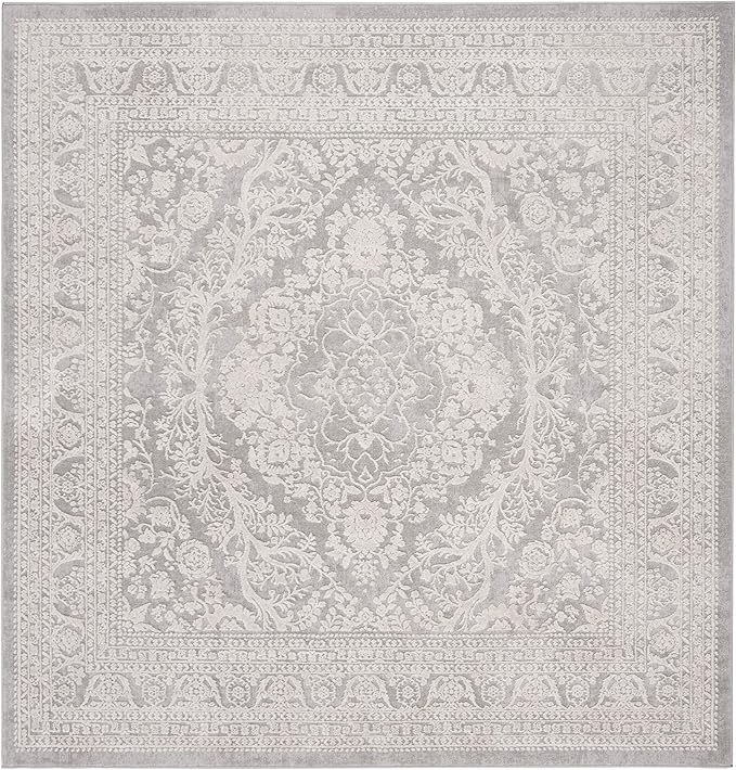 SAFAVIEH Area Rug 5' Square - Reflection Collection - Light Grey & Cream, Non-Shedding & Easy Cleaning, Ideal for Living Room, Bedroom (RFT668G)