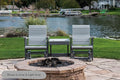 DutchCrafters Modern Horizontal Slat High Back Poly Double Glider Chairs with Center Table Outdoor Patio Furniture (White & Cedar)