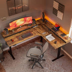 FEZIBO 75", 330lbs Load Capacity, L Shaped Standing Desk with Drawers, Reversible Electric Standing Gaming Desk Adjustable Height, Corner Stand up Desk with Splice Board, Black Frame/Rustic Brown Top