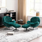 Set of 2 360° Swivel Modern Velvet Accent Chair with Ottoman | Mid-Century Button Tufted Lounge Chair for Living Room & Bedroom, Green