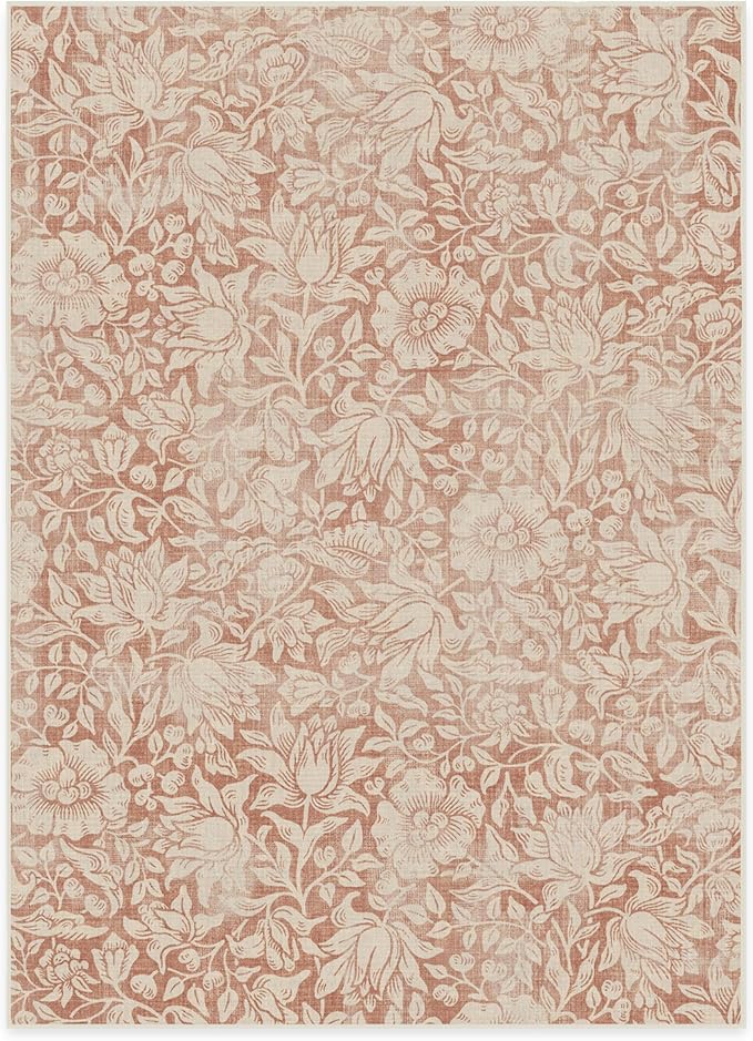 RUGGABLE x Morris & Co Washable Area Rug – Mallow Rust Red 5x7, Stain-Resistant, Non-Slip – Medium Machine Washable Rugs for Living Room, Bedroom, Hallway, Entryway & Office–with Cushioned Pad