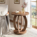 Tribesigns End Table, Round Side Table with Storage, Farmhouse Nightstand Bedside with Round Tabletop, Accent End Table for Living Room Bedroom Small Space, Wooden Accent Furniture, Rustic Brown