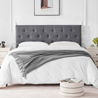 Linen Upholstered Headboard Twin Size, Diamond Tufting Solid Wood Twin XL Headboard Only, Adjustable Height from 37” to 51” Head Board, Dorm Bed Frame or Wall Mount Headboards, Light Grey
