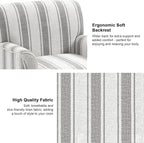 Accent Chair, Mid Century Modern Comfy Armchair for Living Room, Linen Fabric Single Sofa Lounge for Reading Bedroom Apartment Waiting Room with Wood Legs (Grey Stripe, Set of 2)