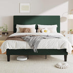 Allewie King Size Upholstered Bed Frame with Vertical Channel Tufted Headboard, Soft Corduroy Fabric Platform Bed, Strong Wooden Slats Support, Easy Assembly, No Box Spring Needed, Dark Green