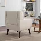 Accent Chair, Mid-Century Modern Fabric Chairs with Arms for Living Room, Comfy Upholstered Club Single Sofa Armchair for Bedroom Waiting Room with Solid Wood Frame (Fabric White, Set of 1)