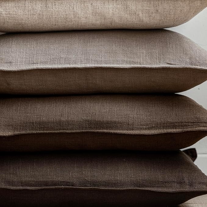 Foindtower Set of 2, Decorative Linen Soild Throw Pillow Covers Soft Accent Euro Cushion Case Farmhouse Neutral Pillowcase for Chair Couch Sofa Bedroom Living Room Home Decor 26 x 26 Inch Brown Tan