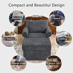 35.82" Accent Chair with Ottoman Upholstered Living Room Chairs for Reading Chair with Chaise Lounge Chairs Indoor, Comfortable Armchair for Bedroom (Gray, 35.82")