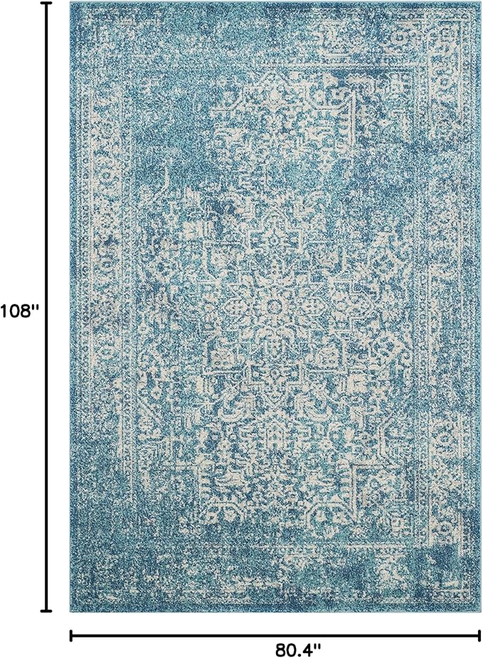 SAFAVIEH Evoke Collection 6'7" x 9' Blue/Ivory EVK256C Oriental Distressed Non-Shedding Living Room Bedroom Dining Home Office Area Rug
