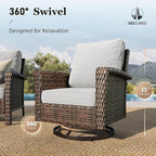 HERA'S HOUSE Gray Patio Furniture Set with High Back Swivel Chairs, Comfy Outdoor Wicker Conversation Sofa Sets with 5.5" Waterproof Cushions for Deck Lawn Backyard