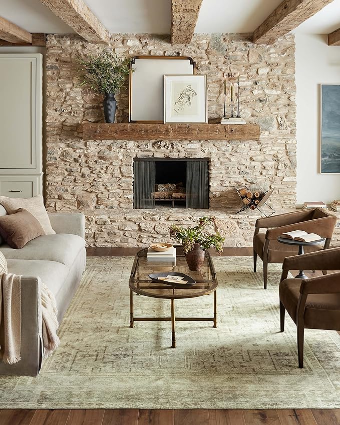 Loloi Magnolia Home by Joanna Gaines Banks Collection BAN-06 Natural/Granite 8'-6" x 11'-6", .13" Pile Height, Machine Washable, Area Rug