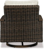 Signature Design by Ashley Paradise Trail Outdoor Swivel Upholstered Lounge Chair with All Weather Cushion, Set of 2, Cleanable Performance Fabric, Beige